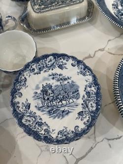 Johnson Bros Blue & White Scenic Ceramic Dinner Set Plates Bowls Cups Butter