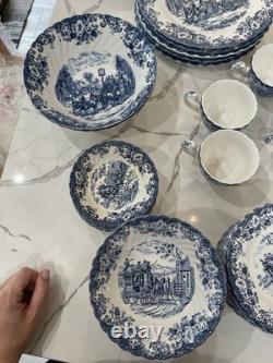 Johnson Bros Blue & White Scenic Ceramic Dinner Set Plates Bowls Cups Butter