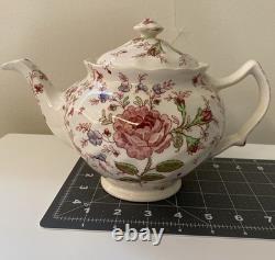 Johnson Bros Brothers Rose Chintz Pink Teapot Vintage Made in England
