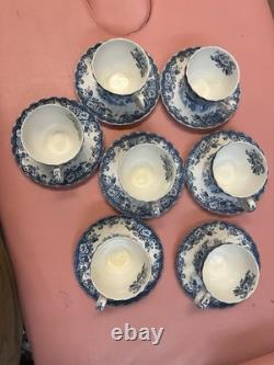 Johnson Bros Coaching Scenes Hunting Ironstone Blue/White Cup & Saucer Set 14p