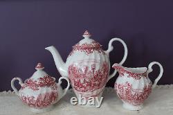 Johnson Bros. Coaching Scenes Red/pink Teapot, Cream And Sugar Set