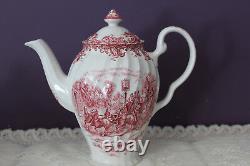 Johnson Bros. Coaching Scenes Red/pink Teapot, Cream And Sugar Set