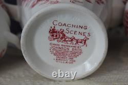 Johnson Bros. Coaching Scenes Red/pink Teapot, Cream And Sugar Set