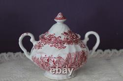 Johnson Bros. Coaching Scenes Red/pink Teapot, Cream And Sugar Set