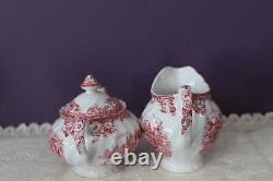 Johnson Bros. Coaching Scenes Red/pink Teapot, Cream And Sugar Set