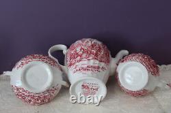 Johnson Bros. Coaching Scenes Red/pink Teapot, Cream And Sugar Set