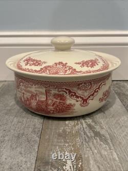 Johnson Bros Covered Casserole Bowl England Old Britain Castles Pink Since 1883