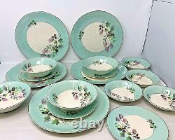 Johnson Bros DISHWARE Set 17 pces Sea Green & Lilac Rosebud Mid-Century Modern