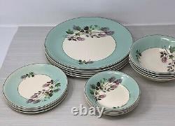 Johnson Bros DISHWARE Set 17 pces Sea Green & Lilac Rosebud Mid-Century Modern