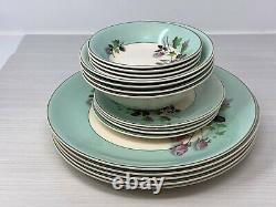 Johnson Bros DISHWARE Set 17 pces Sea Green & Lilac Rosebud Mid-Century Modern