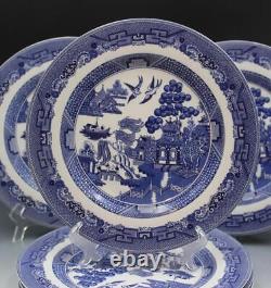 Johnson Bros England 1883 Set of 6 Dinner Plates Willow Pattern 11 Blue & White