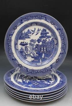 Johnson Bros England 1883 Set of 6 Dinner Plates Willow Pattern 11 Blue & White