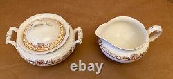 Johnson Bros England Creamer & Covered Sugar -gold Trim Green Backstamp Flowers