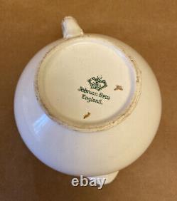 Johnson Bros England Creamer & Covered Sugar -gold Trim Green Backstamp Flowers