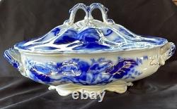 Johnson Bros FULTON Covered Vegetable Bowl w Lid Flo Blue White