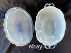 Johnson Bros FULTON Covered Vegetable Bowl w Lid Flo Blue White