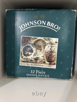 Johnson Bros. Friendly Village 32 Pc Set NEVER USED Vintage 1980s RARE