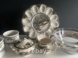 Johnson Bros Friendly Village Lot Egg Plate Sugar Creamer Ramekins England