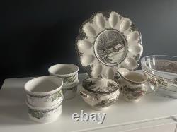 Johnson Bros Friendly Village Lot Egg Plate Sugar Creamer Ramekins England