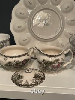 Johnson Bros Friendly Village Lot Egg Plate Sugar Creamer Ramekins England