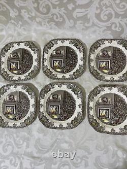 Johnson Bros. Friendly Village SIX (6)CHRISTMAS Square Plates England+Extras