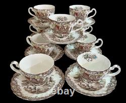 Johnson Bros Heritage Hall Colonial Overhang Cups & Saucers Set Of 9