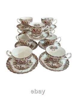 Johnson Bros Heritage Hall Colonial Overhang Cups & Saucers Set Of 9