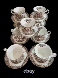 Johnson Bros Heritage Hall Colonial Overhang Cups & Saucers Set Of 9