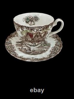 Johnson Bros Heritage Hall Colonial Overhang Cups & Saucers Set Of 9