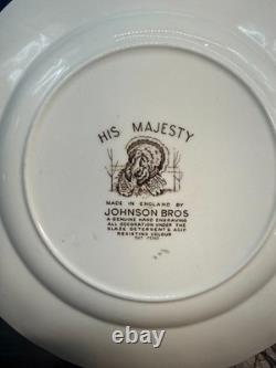 Johnson Bros His Majesty Turkey Dinner Plates Vintage Set of 6 Made in England