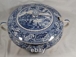 Johnson Bros Historic America Blue Transfer Ware Soup Tureen View of Boston