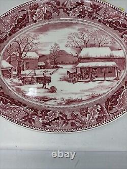 Johnson Bros Historic America Red Transferware 20 Turkey Thanksgiving Platter