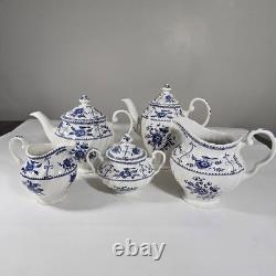 Johnson Bros Indie Blue Tea Coffee Pot Creamer Sugar Pitcher Porcelain Set