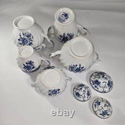 Johnson Bros Indie Blue Tea Coffee Pot Creamer Sugar Pitcher Porcelain Set