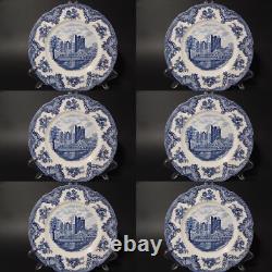 Johnson Bros Old Britain Castle Rare Service 6 Dinner Plates Semi Porcelain Blue