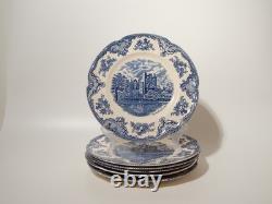 Johnson Bros Old Britain Castle Rare Service 6 Dinner Plates Semi Porcelain Blue