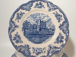 Johnson Bros Old Britain Castle Rare Service 6 Dinner Plates Semi Porcelain Blue