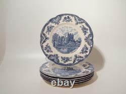 Johnson Bros Old Britain Castle Rare Service 6 Dinner Plates Semi Porcelain Blue