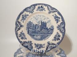 Johnson Bros Old Britain Castle Rare Service 6 Dinner Plates Semi Porcelain Blue