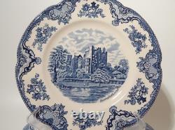 Johnson Bros Old Britain Castle Rare Service 6 Dinner Plates Semi Porcelain Blue