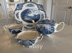 Johnson Bros Old Britain Castles Blue White 5pc Tea Set Teapot Creamer
