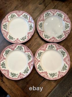 Johnson Bros Old Britain Castles Christmas Accent Dinner Plate Set of 4 RARE