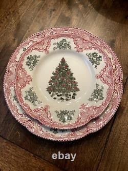 Johnson Bros Old Britain Castles Christmas Accent Dinner Plate Set of 4 RARE