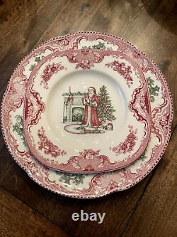 Johnson Bros Old Britain Castles Christmas Accent Dinner Plate Set of 4 RARE