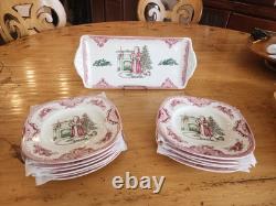 Johnson Bros. Old Britain Castles Pink Christmas 15 Tray (12) Sq. Accent Plates