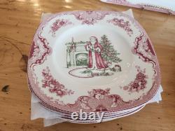 Johnson Bros. Old Britain Castles Pink Christmas 15 Tray (12) Sq. Accent Plates