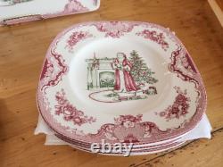 Johnson Bros. Old Britain Castles Pink Christmas 15 Tray (12) Sq. Accent Plates