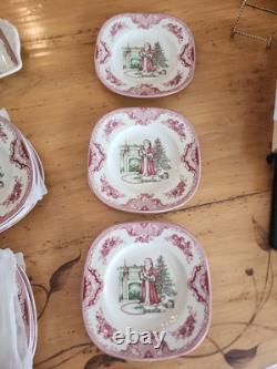 Johnson Bros. Old Britain Castles Pink Christmas 15 Tray (12) Sq. Accent Plates