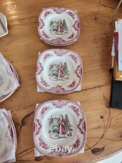 Johnson Bros. Old Britain Castles Pink Christmas 15 Tray (12) Sq. Accent Plates