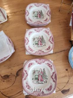 Johnson Bros. Old Britain Castles Pink Christmas 15 Tray (12) Sq. Accent Plates